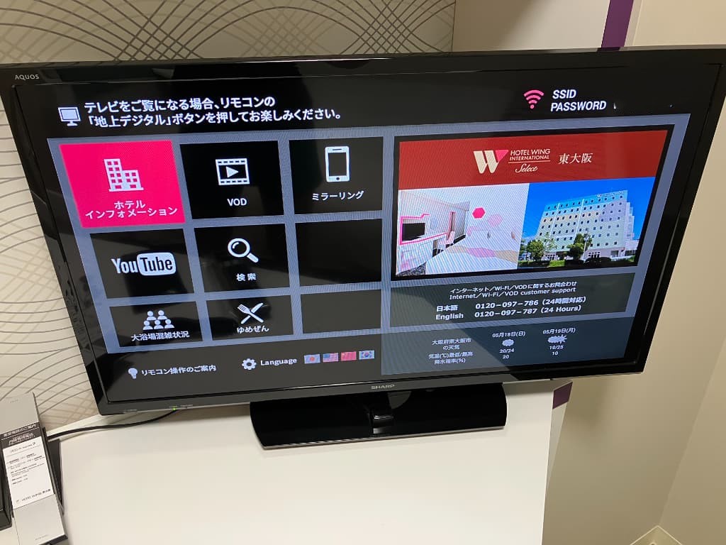 ホテルウィングインターナショナルセレクト東大阪のTV