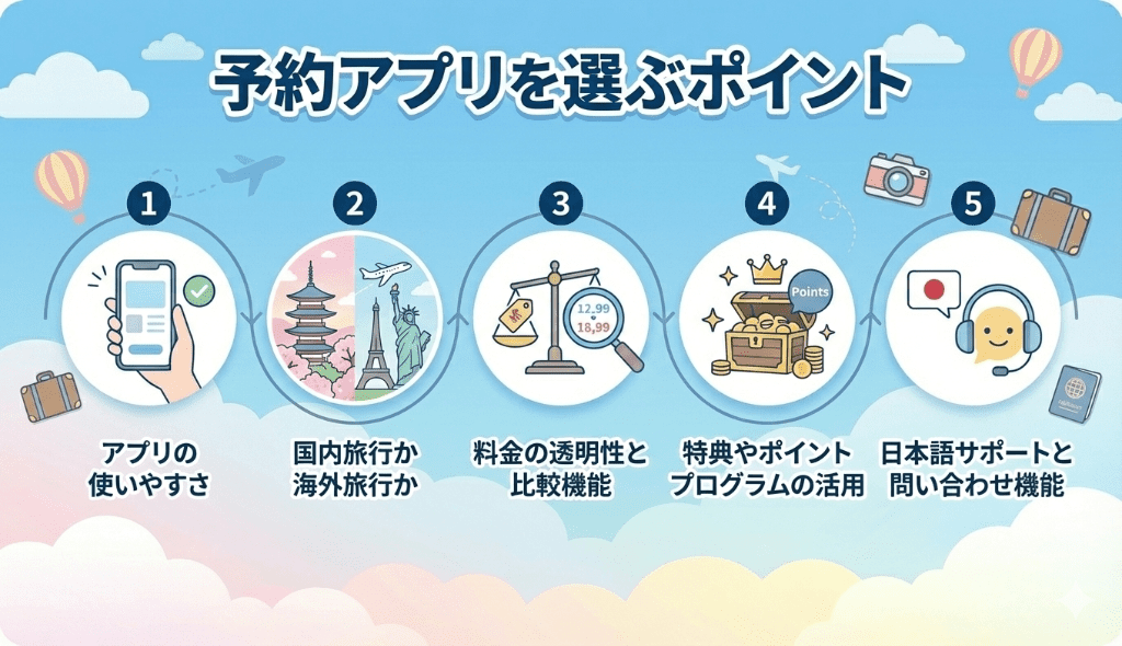 旅行予約アプリを選ぶポイントは5つ